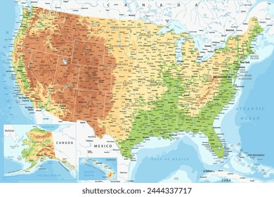 United States - Highly Detailed Topographic Relief Vector Map of the USA. Ideally for the Print Posters