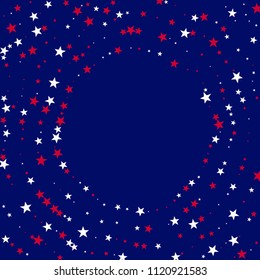 United States Holiday Stars Confetti. USA Festival Flyer Pattern Design. Independence Day Texture. Business Presentation Print Design Background.