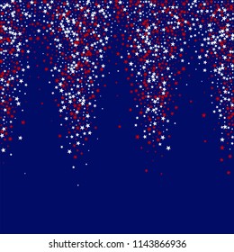 United States Holiday Stars Confetti. USA Fashion Pattern Design. Liberty Patriotic Texture. Screen, Cover Print Design Background.