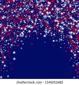United States Holiday Stars Confetti. USA Fashion Pattern Design. United States Texture. Packaging, Ad Stars Background.