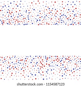 United States Holiday Stars Confetti. USA Festival Flyer Pattern Design. Freedom Nation Texture. Business Presentation Stars Background.