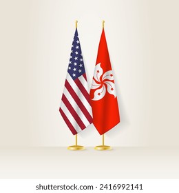 United States and Hong Kong national flag on a light background. Vector illustration.