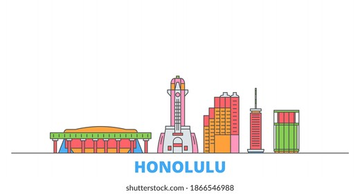 United States, Honolulu line cityscape, flat vector. Travel city landmark, oultine illustration, line world icons