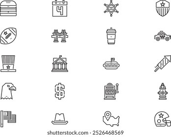 United states icons collection is a vector illustration with editable stroke.