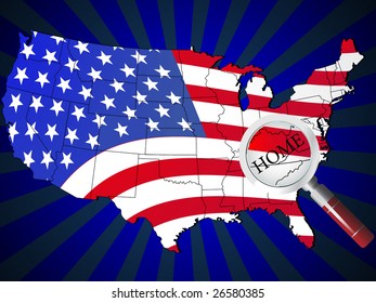 mapa y bandera ilustrados de los estados unidos
