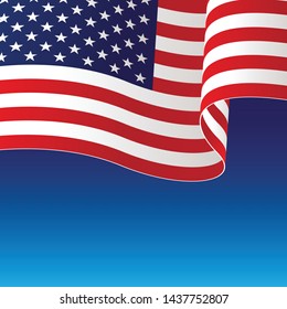 United States Independence Day banner with flying American national flag. Vector illustration.