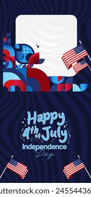 United States Independence Day banner in colorful modern geometric style. USA National Day greeting card cover on 4th of July with country flag. Vertical backgrounds for celebrating national holidays