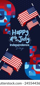 United States Independence Day banner in colorful modern geometric style. USA National Day greeting card cover on 4th of July with country flag. Vertical backgrounds for celebrating national holidays