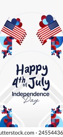 United States Independence Day banner in colorful modern geometric style. USA National Day greeting card cover on 4th of July with country flag. Vertical backgrounds for celebrating national holidays
