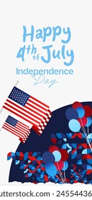 United States Independence Day banner in colorful modern geometric style. USA National Day greeting card cover on 4th of July with country flag. Vertical backgrounds for celebrating national holidays