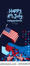 United States Independence Day banner in colorful modern geometric style. USA National Day greeting card cover on 4th of July with country flag. Vertical backgrounds for celebrating national holidays