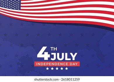  United States Independence Day celebration banner flag on blue background. Vector illustration.