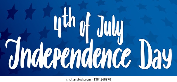United States Independence Day greeting card. American patriotic design. Scattered stars blue backdrop and hand drawn lettering in white.