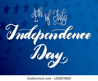 United States Independence Day greeting card. American patriotic design. Scattered stars blue backdrop and hand drawn lettering in white.