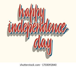 United States Independence Day greeting card design element. American patriotic illustration. Hand drawn lettering in traditional colors isolated over white.