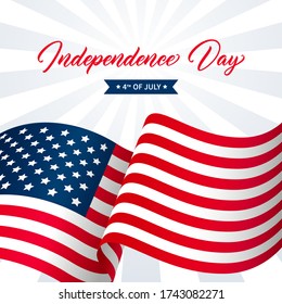 United States Independence Day greeting card design. Modern handwritten text. Independence Day 4th of July hand drawn lettering on background with flag.