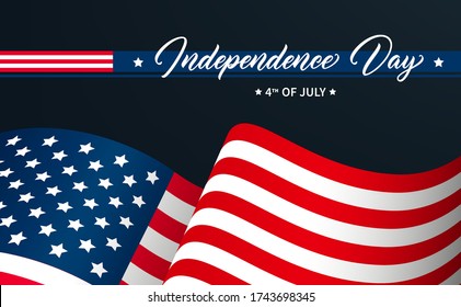 United States Independence Day greeting card design. Modern calligraphic text. USA Independence Day 4th of July hand drawn lettering on background with flag.