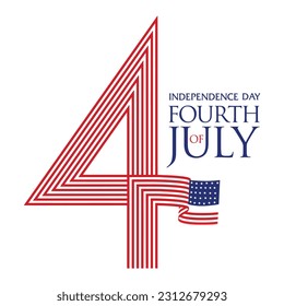 United States Independence Day greeting card with USA national flag brush stroke background and hand lettering text Happy 4th of July. stock illustration