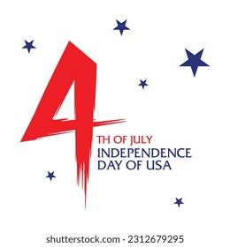 United States Independence Day greeting card with USA national flag brush stroke background and hand lettering text Happy 4th of July. stock illustration