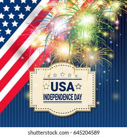 United States Independence Day Holiday 4 July Greeting Card Flat Vector Illustration