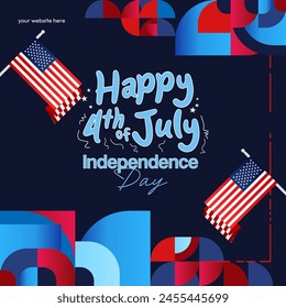 United States Independence Day square banner in colorful modern geometric style. USA National Day greeting card cover on 4th of July with country flag. Backgrounds for celebrating national holidays