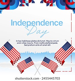 United States Independence Day square banner in colorful modern geometric style. USA National Day greeting card cover on 4th of July with country flag. Backgrounds for celebrating national holidays