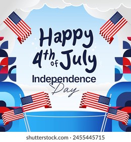 United States Independence Day square banner in colorful modern geometric style. USA National Day greeting card cover on 4th of July with country flag. Backgrounds for celebrating national holidays