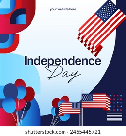 United States Independence Day square banner in colorful modern geometric style. USA National Day greeting card cover on 4th of July with country flag. Backgrounds for celebrating national holidays