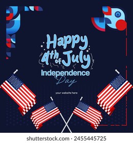 United States Independence Day square banner in colorful modern geometric style. USA National Day greeting card cover on 4th of July with country flag. Backgrounds for celebrating national holidays
