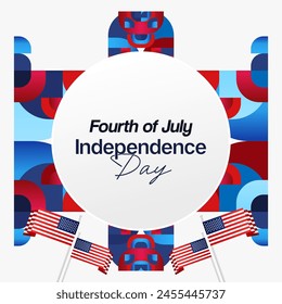 United States Independence Day square banner in colorful modern geometric style. USA National Day greeting card cover on 4th of July with country flag. Backgrounds for celebrating national holidays