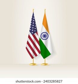 United States and India national flag on a light background. Vector illustration.