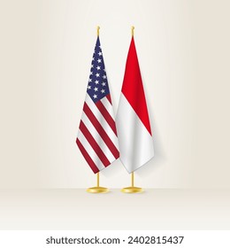 United States and Indonesia national flag on a light background. Vector illustration.