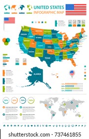 United States Infographic Map And Flag - Vector Illustration