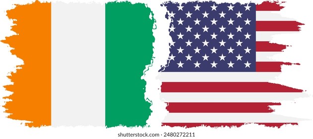 United States and Ivory Coast grunge flags connection, vector