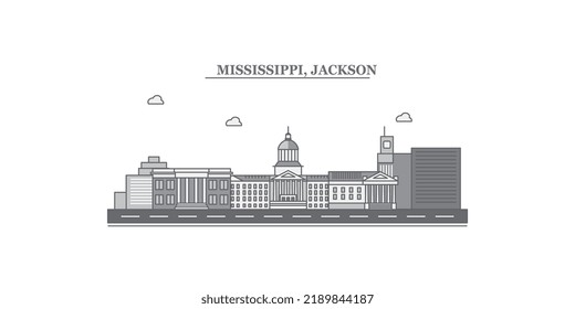 United States, Jackson city skyline isolated vector illustration, icons