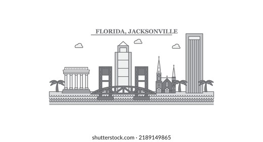 Vereinigte Staaten, Skyline der Stadt Jacksonville, einzelne Vektorgrafik, Symbole