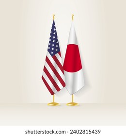 United States and Japan national flag on a light background. Vector illustration.