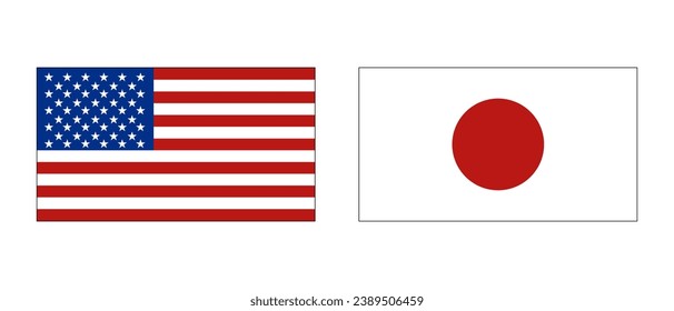 United States and Japanese flags icon set. Vector.