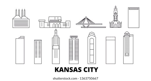 United States, Kansas City line travel skyline set. United States, Kansas City outline city vector illustration, symbol, travel sights, landmarks.