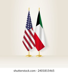 United States and Kuwait national flag on a light background. Vector illustration.