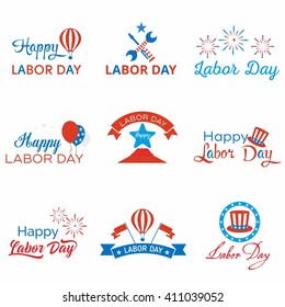 United States Labor Day national holiday logos, badges, emblems and labels set. Simple and flat illustration.