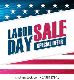 United States Labor Day Sale special offer background with american national flag for business, promotion and USA holiday shopping. Vector illustration.