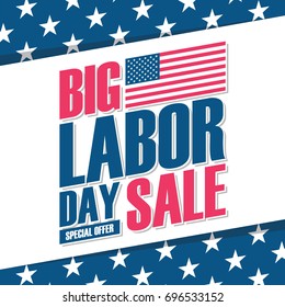 United States Labor Day sale banner. Holiday special offer background for business, commerce and advertising. Vector illustration.