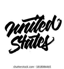United states. Lettering inscription. Modern brush calligraphy. typography design. Hand written type. Simple vector sign. Vector illustration.