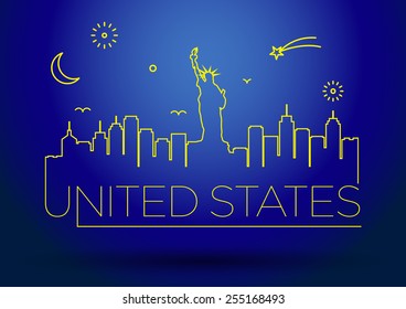 United States Line Silhouette Typographic Design