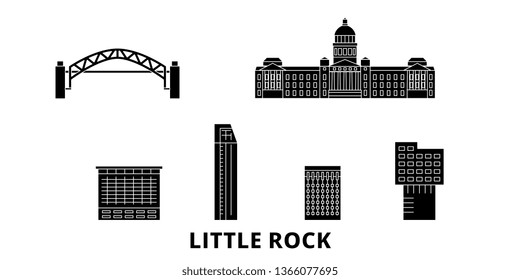 United States, Little Rock flat travel skyline set. United States, Little Rock black city vector panorama, illustration, travel sights, landmarks, streets.