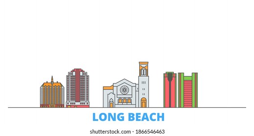 United States, Long Beach line cityscape, flat vector. Travel city landmark, oultine illustration, line world icons