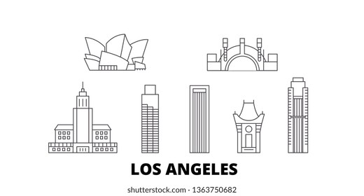 United States, Los Angeles line travel skyline set. United States, Los Angeles outline city vector illustration, symbol, travel sights, landmarks.