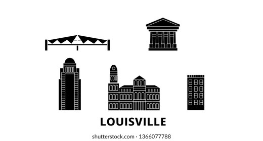 United States, Louisville flat travel skyline set. United States, Louisville black city vector panorama, illustration, travel sights, landmarks, streets.