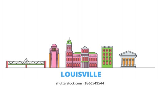 United States, Louisville Line Cityscape, Flat Vector. Travel City Landmark, Oultine Illustration, Line World Icons